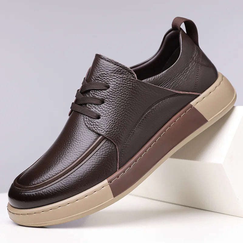 Men's Business Casual Leather Shoes Spring Autumn New Solid Color Fashion Casual Shoes for Man Lace-up Anti-slip Loafers Male