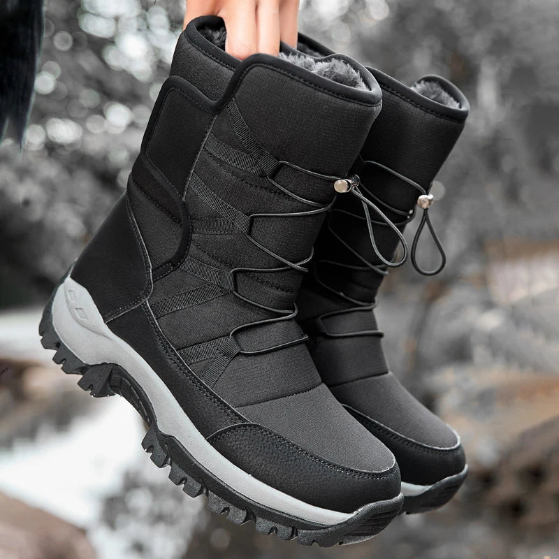 Men's winter snow boots with lining, high-top men's shoes, large size boots, outdoor anti-slip warm snow shoes